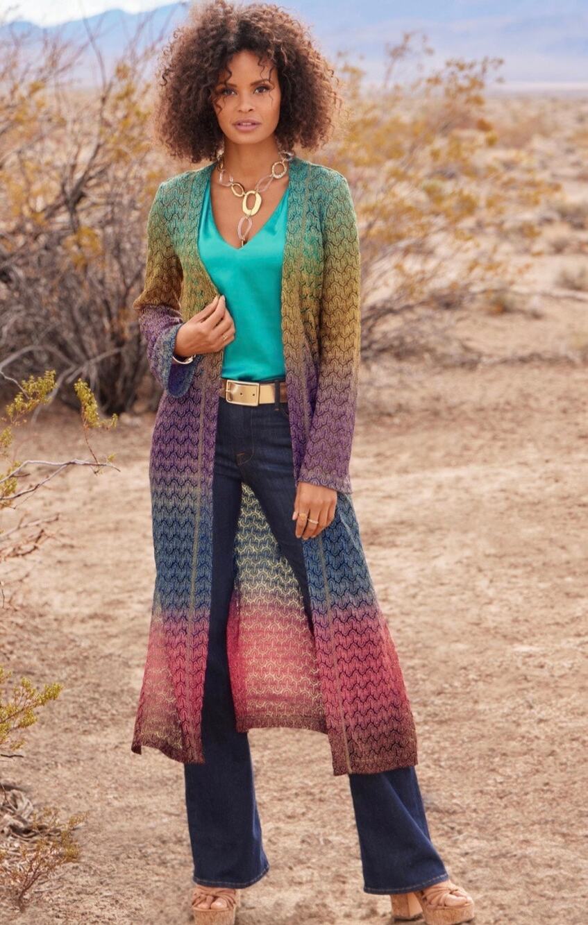 Boston Proper Patterned Lurex Sweater Duster boho festival indie rave metallic